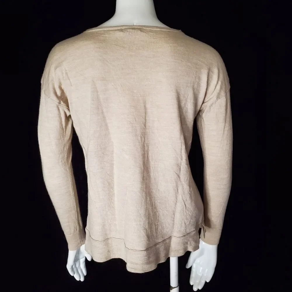 J. Crew Tan Merino Wool Sweater with Zippered Shoulders (S)